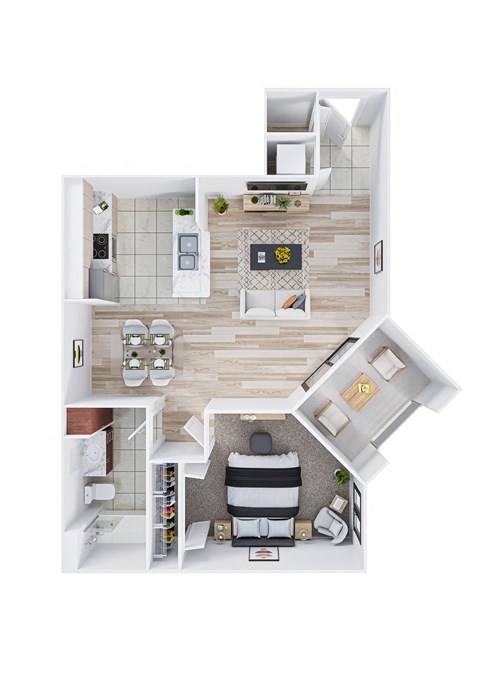 Floor plan for 1 bed, 1 bath, 710 sqft